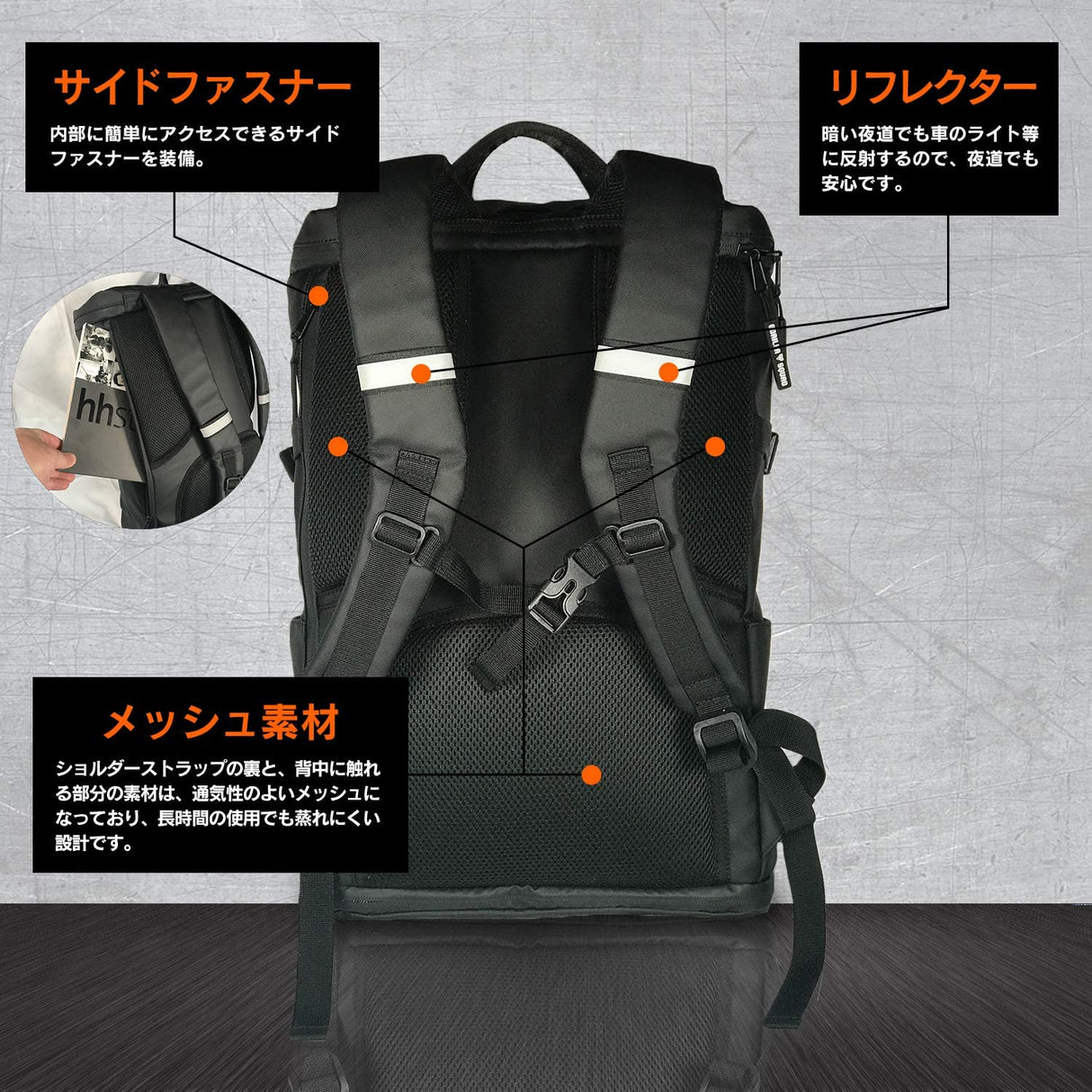 レクタンギュラーバックパック(防水、大容量、最大25L)